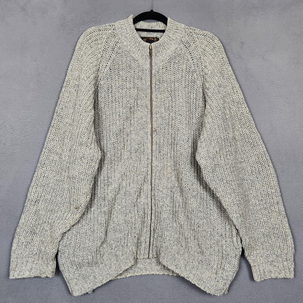 Vintage Eddie Bauer Fishermans Sweater Mens Medium Gray Wool Oversized Full Zip